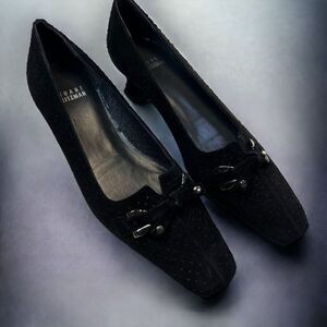 Stuart Weitzman Women's Suede Leather Kitten Heel Pump Dress Shoes Black Size 5
